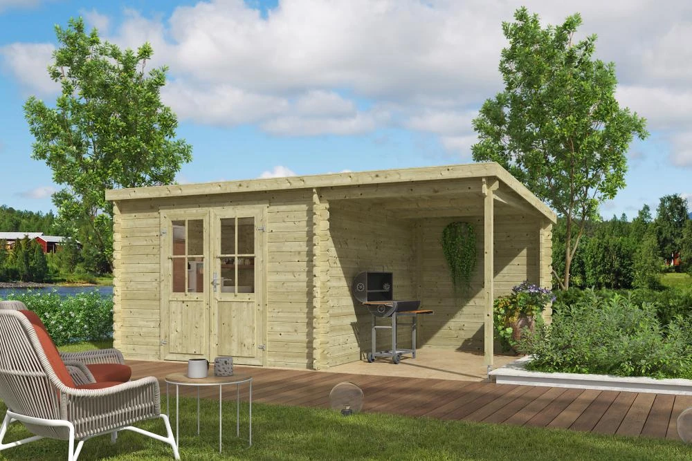 Outdoor Life Blokhut Tampa met Overkapping Groen Geïmpregneerd 550 x 250 cm - Afbeelding 3